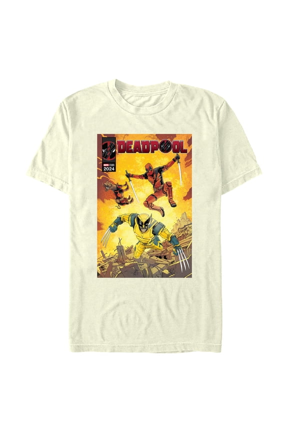 Men's Marvel: Deadpool & Wolverine Action Comic Book Cover Graphic T-Shirt