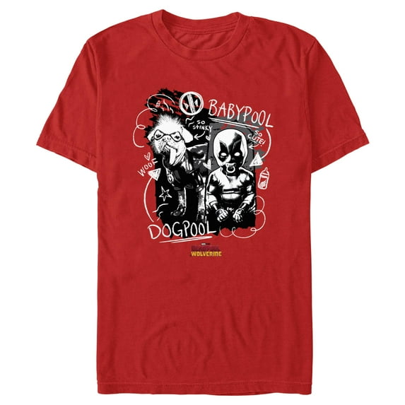Men's Marvel: Deadpool & Wolverine Dogpool and Babypool Doodles Graphic T-Shirt