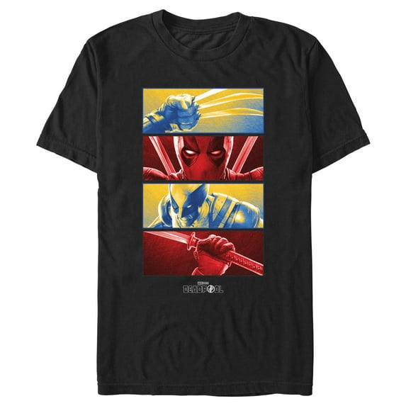 Men's Marvel: Deadpool & Wolverine Red and Yellow Action Panels Graphic T-Shirt