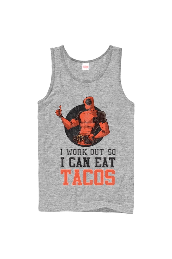 Men's Marvel Deadpool Work Out Eat Tacos Tank Top Athletic Heather 2X Large