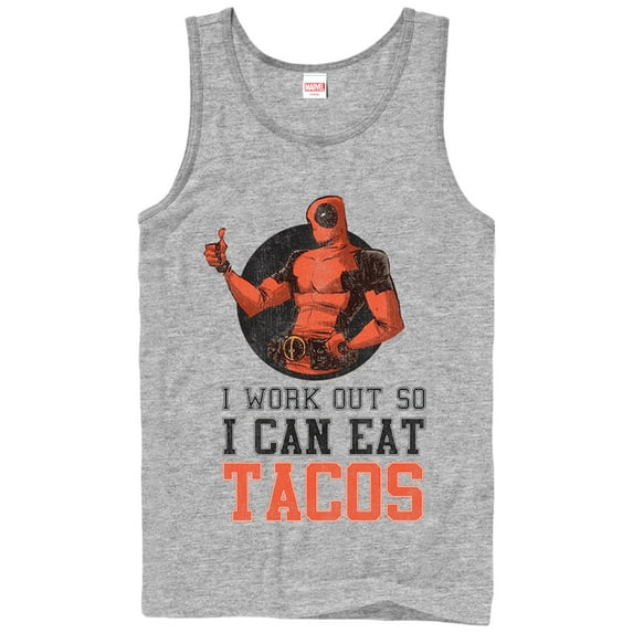 Men's Marvel Deadpool Work Out Eat Tacos Tank Top Athletic Heather Large
