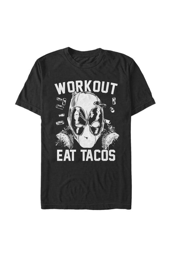 Men's Marvel: Deadpool Workout Eat Tacos Graphic T-Shirt