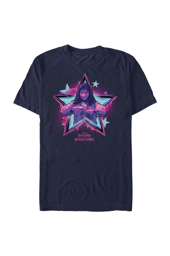 Men's Marvel Doctor Strange in the Multiverse of Madness Neon America Chavez Graphic Tee Navy Blue Large
