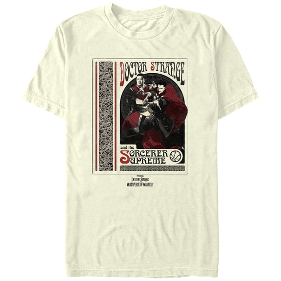 Men's Marvel Doctor Strange in the Multiverse of Madness Strange and Wong Poster  Graphic Tee Beige X Large