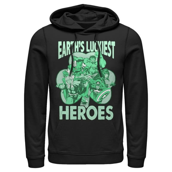 Men's Marvel Earth's Luckiest Heroes St. Patrick's  Pull Over Hoodie Black 2X Large