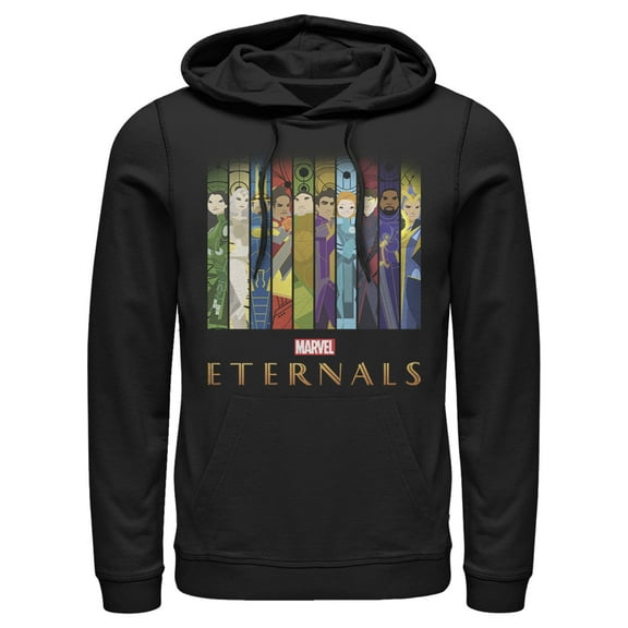 Men's Marvel Eternals Animated Vertical Boxes Poster Pull Over Hoodie Black Large