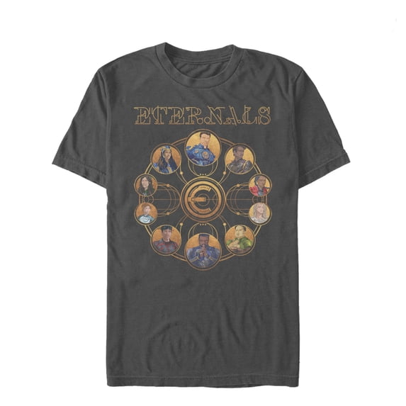 Men's Marvel Eternals Circular Gold Graphic Tee Charcoal Small