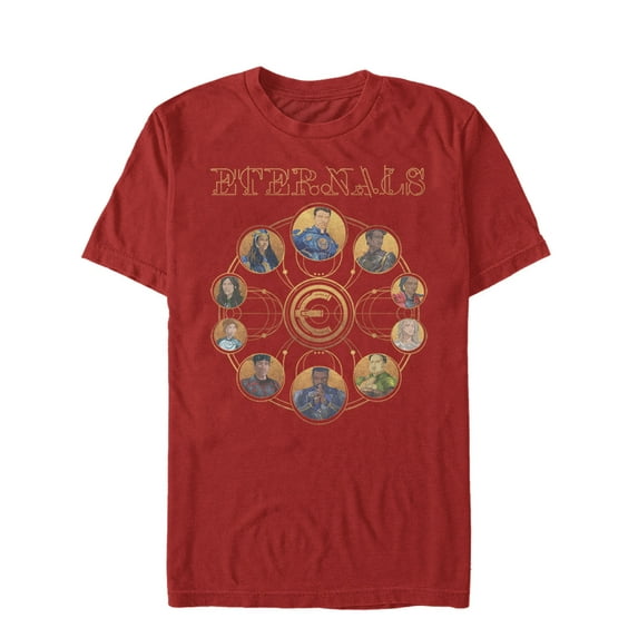 Men's Marvel Eternals Circular Gold Graphic Tee Red Small