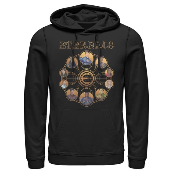 Men's Marvel Eternals Circular Gold Pull Over Hoodie Black Medium