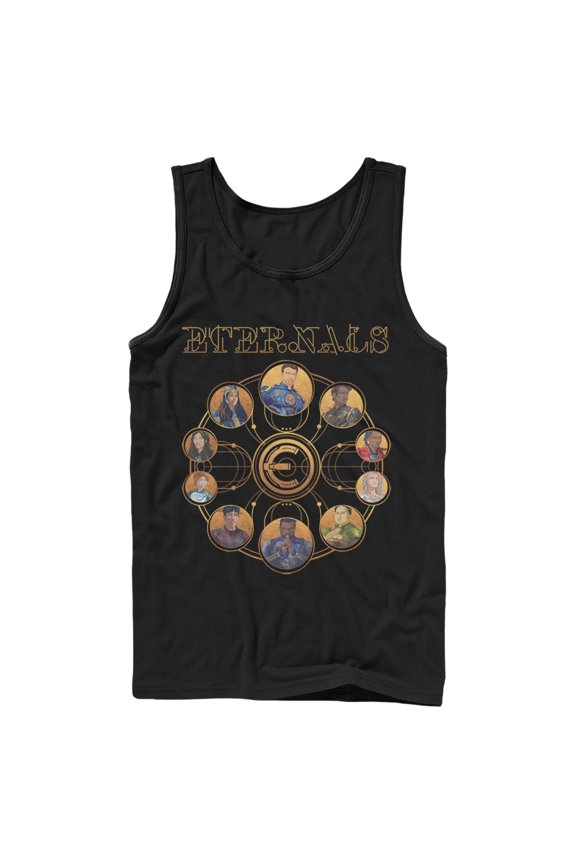 Men's Marvel Eternals Circular Gold Tank Top Black Large