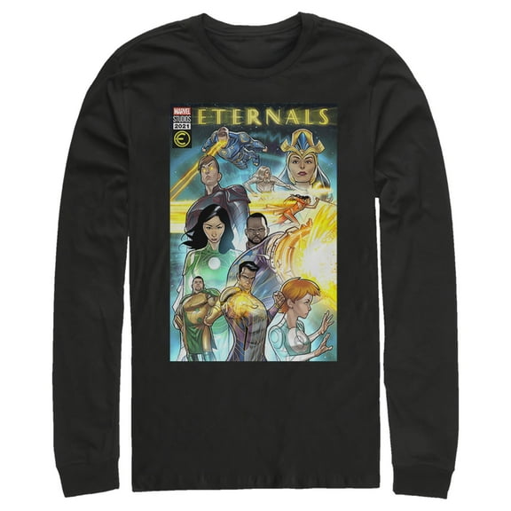Men's Marvel Eternals Comic Book Cover Long Sleeve Shirt Black Large