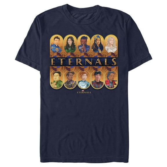 Men's Marvel Eternals Golden Portraits Graphic Tee Navy Blue Large
