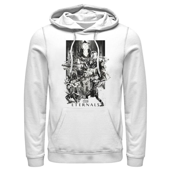 Men's Marvel Eternals Greyscale Poster  Pull Over Hoodie White 2X Large