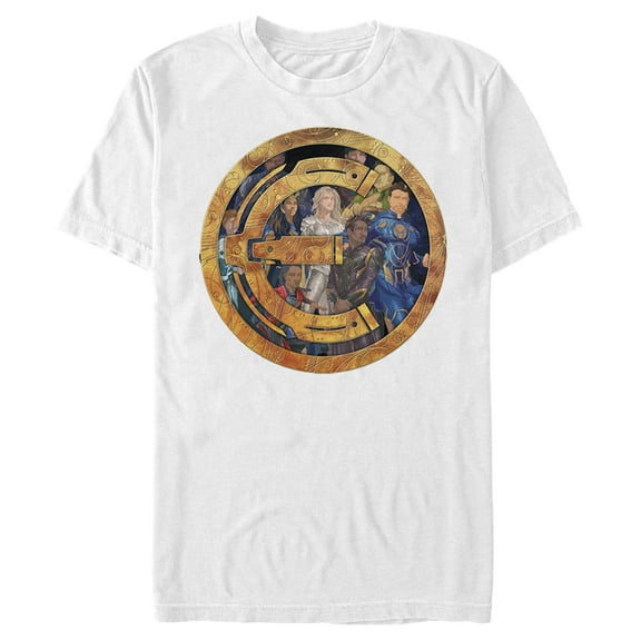 Men's Marvel Eternals Group Gold Badge  Graphic Tee White 3X Large
