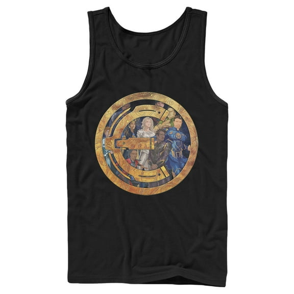 Men's Marvel Eternals Group Gold Badge Tank Top Black X Large