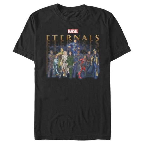 Men's Marvel Eternals Group Repeating Graphic Tee Black X Large