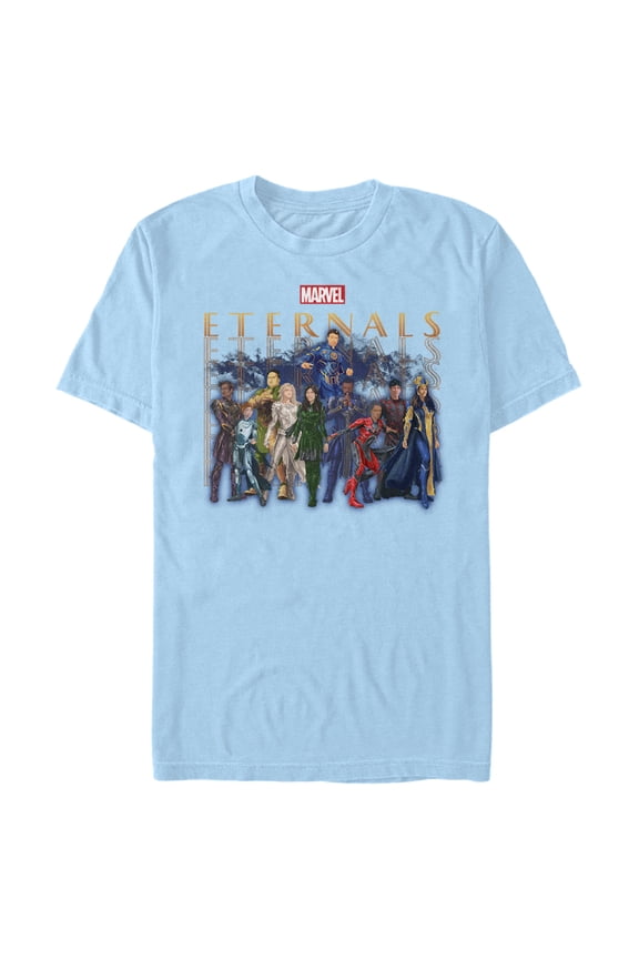 Men's Marvel Eternals Group Repeating  Graphic Tee Light Blue Medium