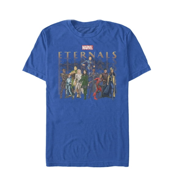 Men's Marvel Eternals Group Repeating Graphic Tee Royal Blue Large
