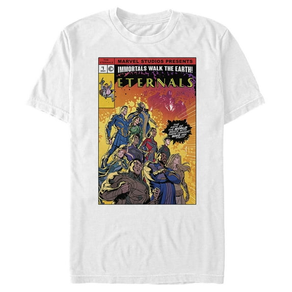 Men's Marvel Eternals Heroes Comic Book Cover Graphic Tee White 3X Large