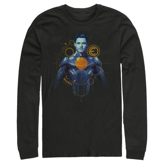 Men's Marvel Eternals Ikaris Circles  Long Sleeve Shirt Black X Large