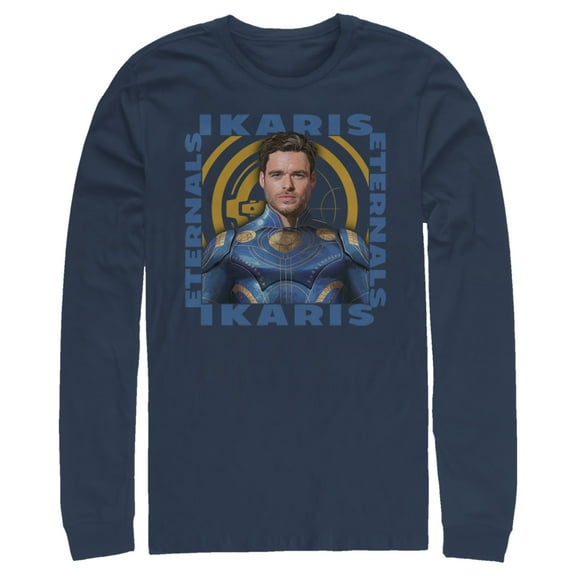 Men's Marvel Eternals Ikaris Hero Box  Long Sleeve Shirt Navy Blue Medium
