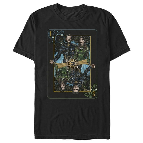 Men's Marvel Eternals Ikaris and Sersi Playing Card  Graphic Tee Black X Large