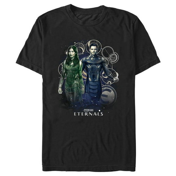 Men's Marvel Eternals Ikaris and Sersi Portrait  Graphic Tee Black 2X Large