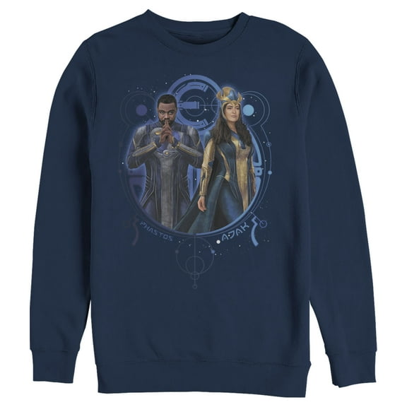 Men's Marvel Eternals Phastos and Ajak Duo  Sweatshirt Navy Blue Small