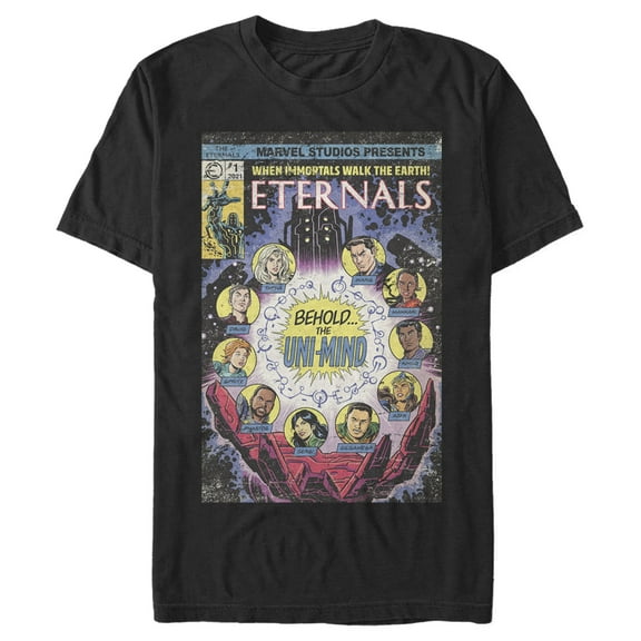 Men's Marvel Eternals Retro Comic Book Cover  Graphic Tee Black Small