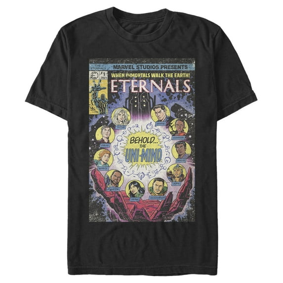 Men's Marvel Eternals Retro Comic Book Cover Graphic Tee Black Small