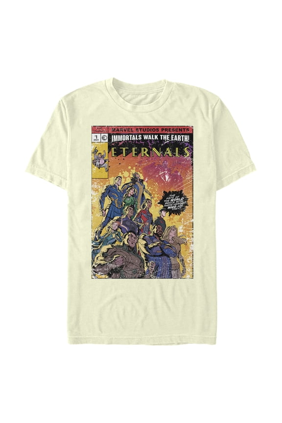 Men's Marvel Eternals Retro Group Comic Book Cover Graphic Tee Beige Medium