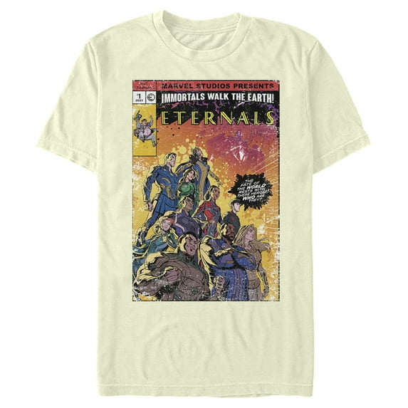 Men's Marvel Eternals Retro Group Comic Book Cover Graphic Tee Beige Small