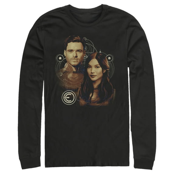Men's Marvel Eternals Sersi and Ikaris Long Sleeve Shirt Black Medium