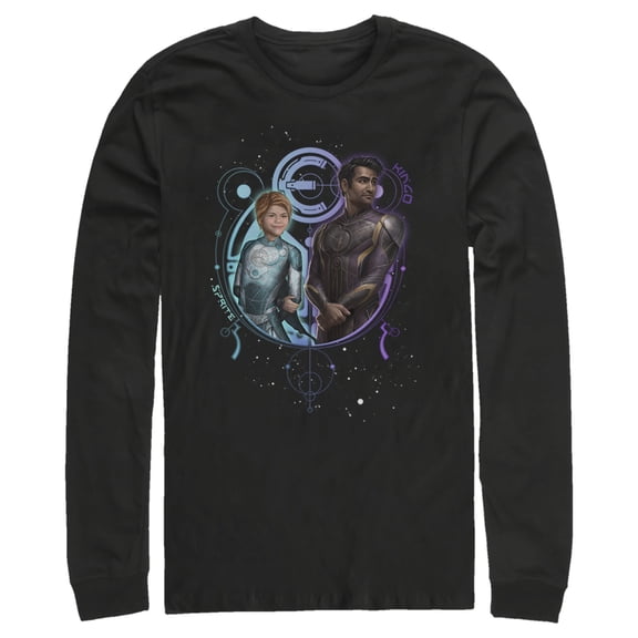 Men's Marvel Eternals Sprite and Kingo Duo  Long Sleeve Shirt Black Large