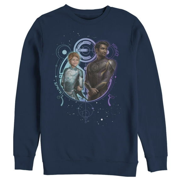 Men's Marvel Eternals Sprite and Kingo Duo  Sweatshirt Navy Blue Small