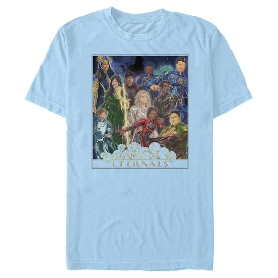 Men's Marvel Eternals Watercolor Poster Graphic Tee Light Blue 2X Large