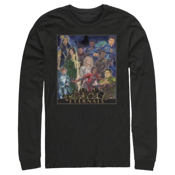 Men's Marvel Eternals Watercolor Poster Long Sleeve Shirt Black 2X Large