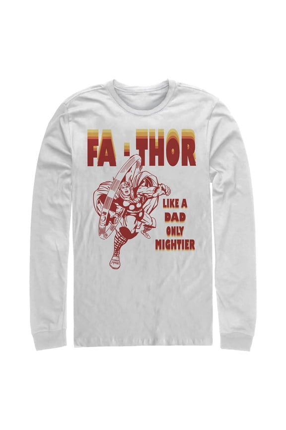 Men's Marvel Fa-Thor Like a Dad Only Mightier Comic Thor Long Sleeve Shirt White Medium
