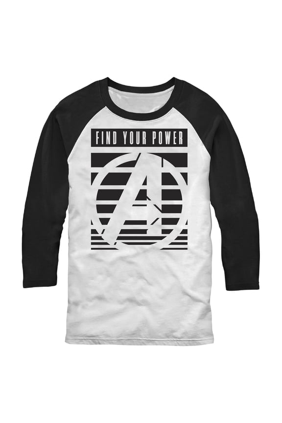 Men's Marvel Find Your Power Logo Baseball Graphic Tee White/Black Large