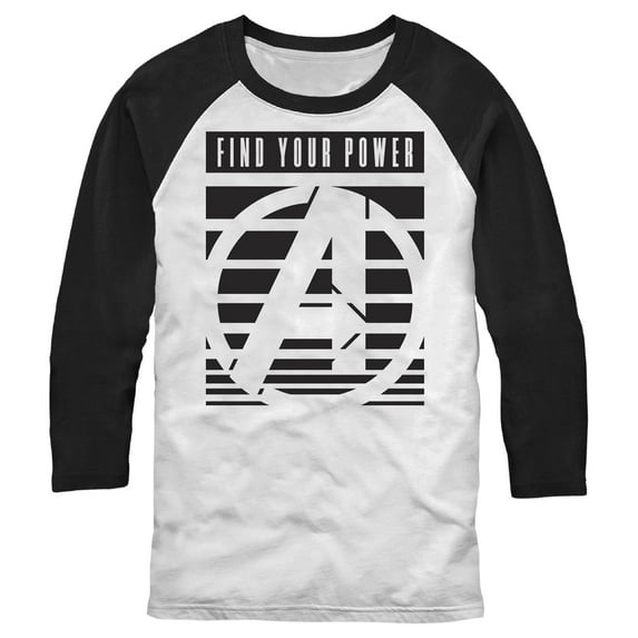 Men's Marvel Find Your Power Logo Baseball Graphic Tee White/Black Medium