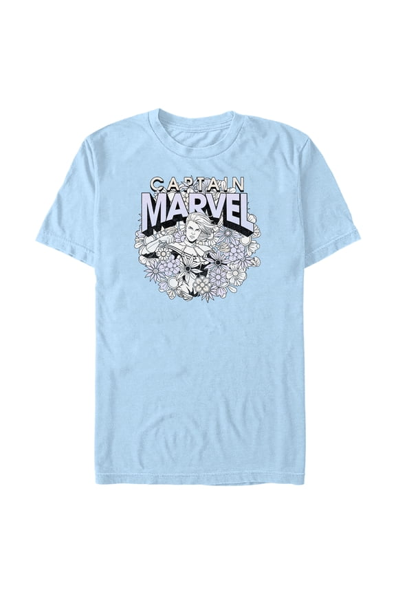 Men's Marvel Floral Carol Danvers  Graphic Tee Light Blue Small