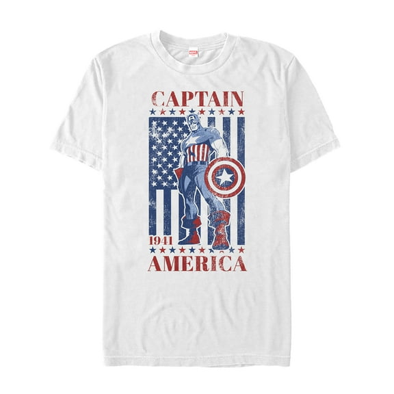Men's Marvel Fourth of July  Captain America Flag  Graphic Tee White 3X Large