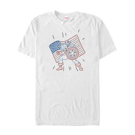 Men's Marvel Fourth of July Cartoon Captain America Graphic Tee White 3X Large