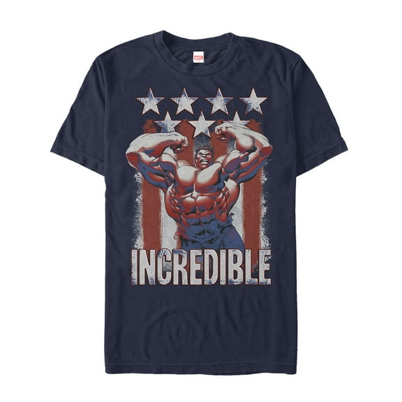 Men's Marvel Fourth of July Incredible Hulk Graphic Tee Navy Blue X Large