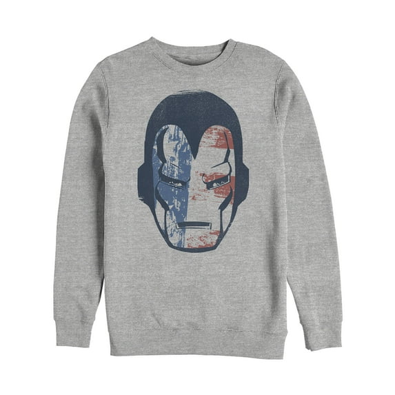 Men's Marvel Fourth of July Iron Man American Flag Mask Sweatshirt Athletic Heather Large
