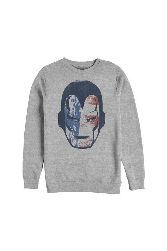 Men's Marvel Fourth of July Iron Man American Flag Mask Sweatshirt Athletic Heather Small
