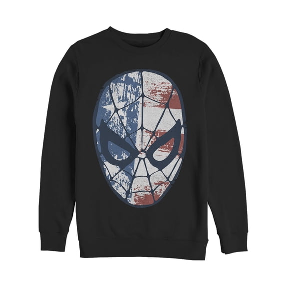 Men's Marvel Fourth of July Spider-Man American Flag Mask Sweatshirt Black Large
