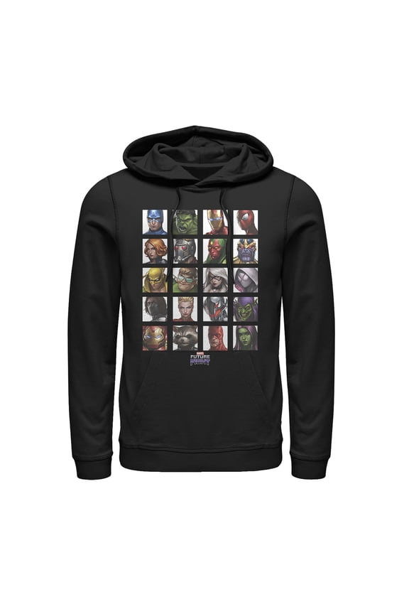Men's Marvel Future Fight Character Panel Pull Over Hoodie Black 2X Large