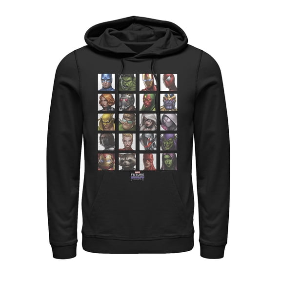 Men's Marvel Future Fight Character Panel Pull Over Hoodie Black 3X Large