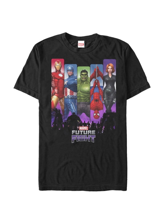 Men's Marvel Future Fight Character Rainbow Panel Graphic Tee Black 4X Large